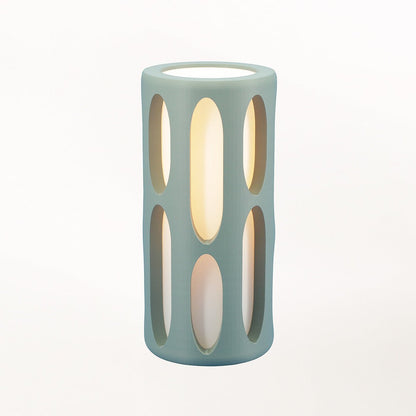 Amoeba-shaped Terra Labs table lamp with organic, flowing design and a smooth surface, perfect for modern home decor.