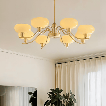 Ampix chandelier by Residence Supply featuring multiple glass globes and a modern black metal frame, hanging ceiling light fixture.