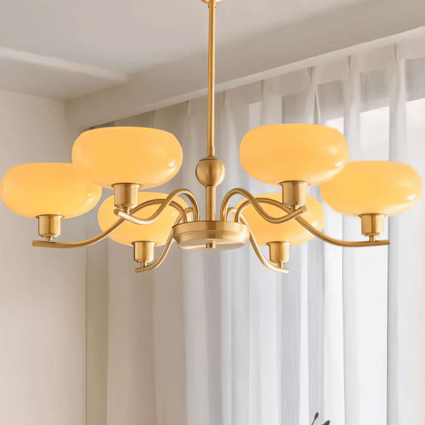 Ampix chandelier by Residence Supply featuring multiple hanging glass orbs and a modern metal frame, ideal for contemporary lighting.