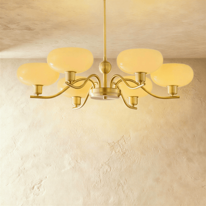 Ampix chandelier by Residence Supply featuring multiple glass globes and modern design hanging from a sleek metal frame.