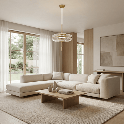 Anala Pendant Light by Residence Supply hanging with a sleek, modern design and metal finish in a contemporary interior setting.
