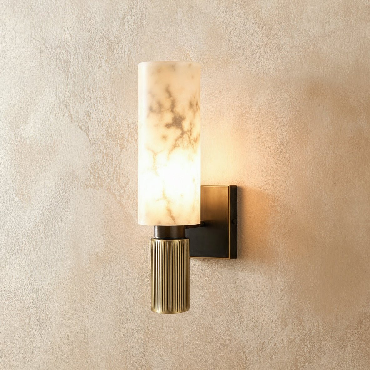 Ansu Alabaster Wall Lamp by Residence Supply, featuring a sleek alabaster glass shade and modern wall mount design.