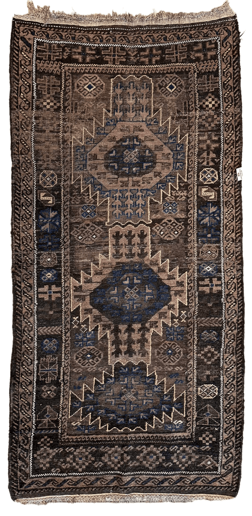 Antique 1880s Primitive Tribal Baluch Wool Rug 3’x6’4” - Nuvé