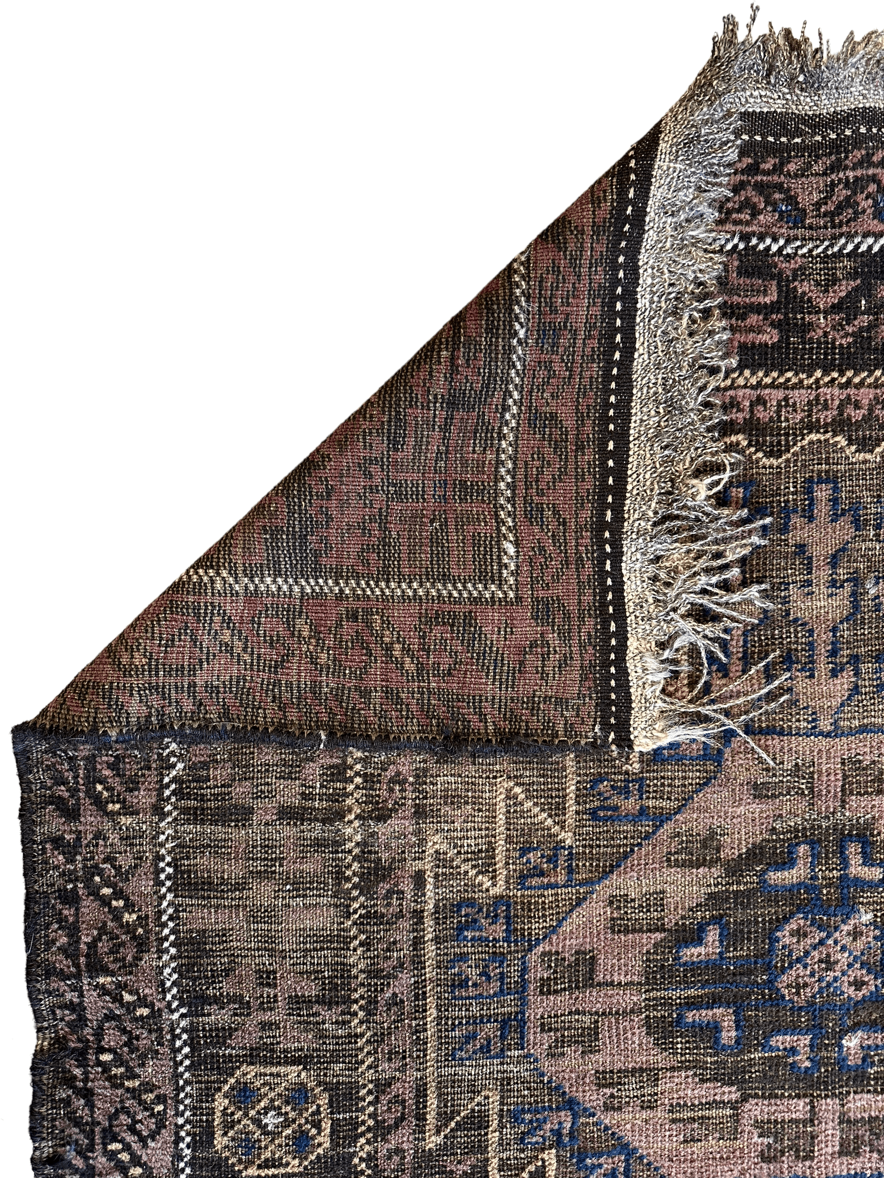 Antique 1880s Primitive Tribal Baluch Wool Rug 3’x6’4” - Nuvé