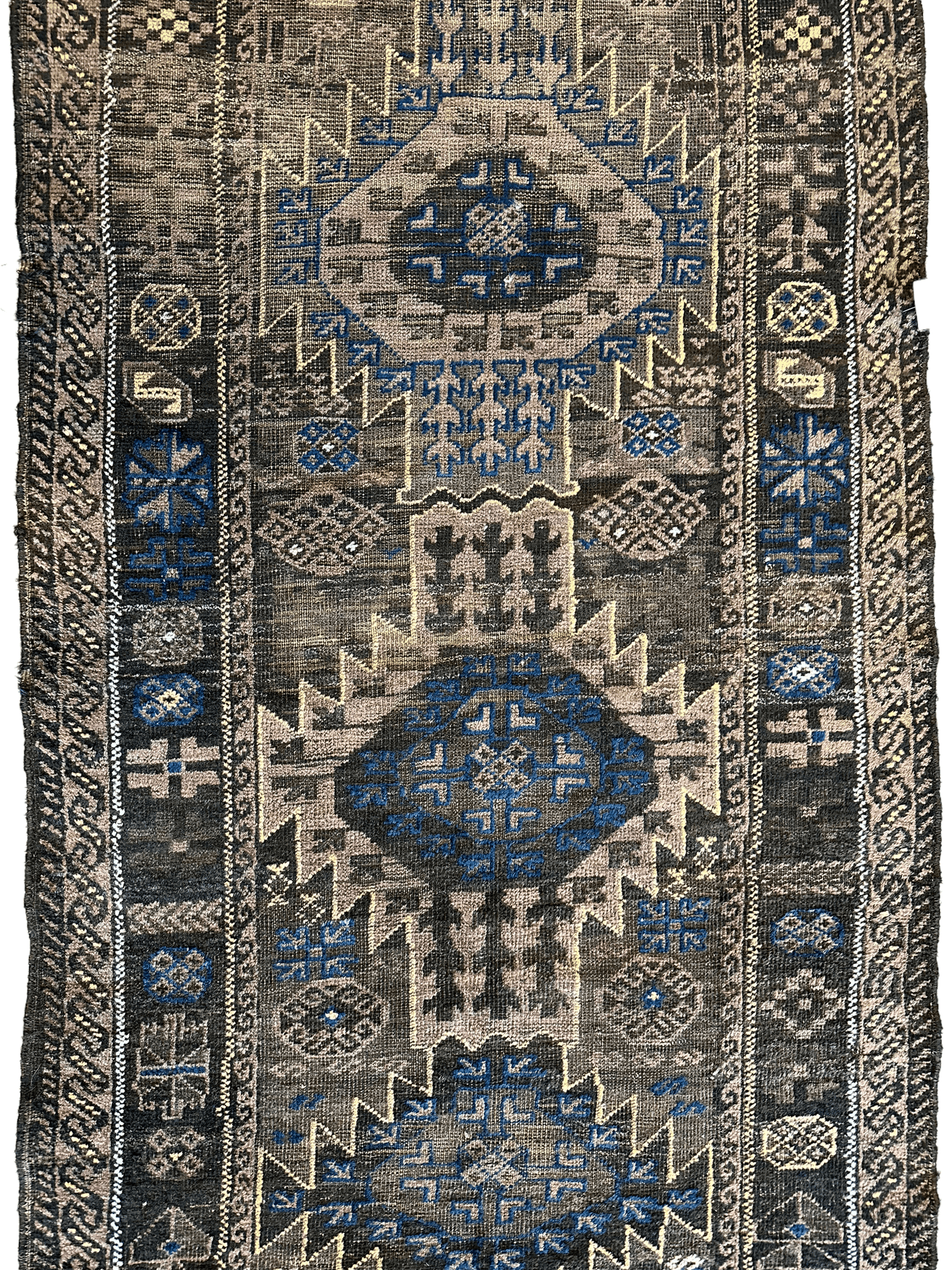 Antique 1880s Primitive Tribal Baluch Wool Rug 3’x6’4” - Nuvé