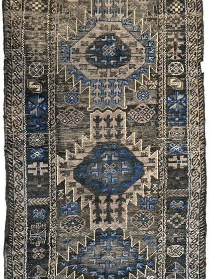 Antique 1880s Primitive Tribal Baluch Wool Rug 3’x6’4” - Nuvé