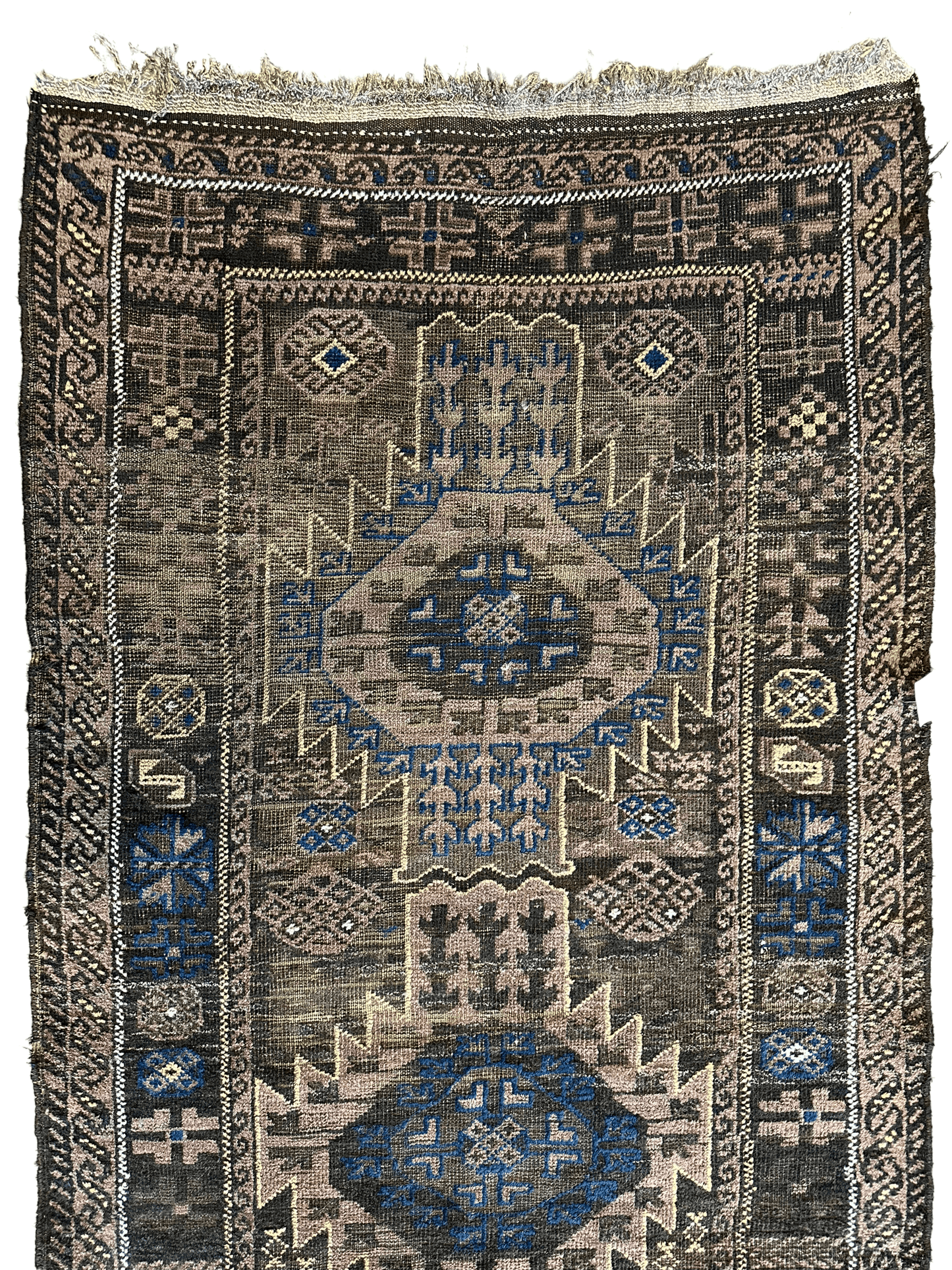 Antique 1880s Primitive Tribal Baluch Wool Rug 3’x6’4” - Nuvé