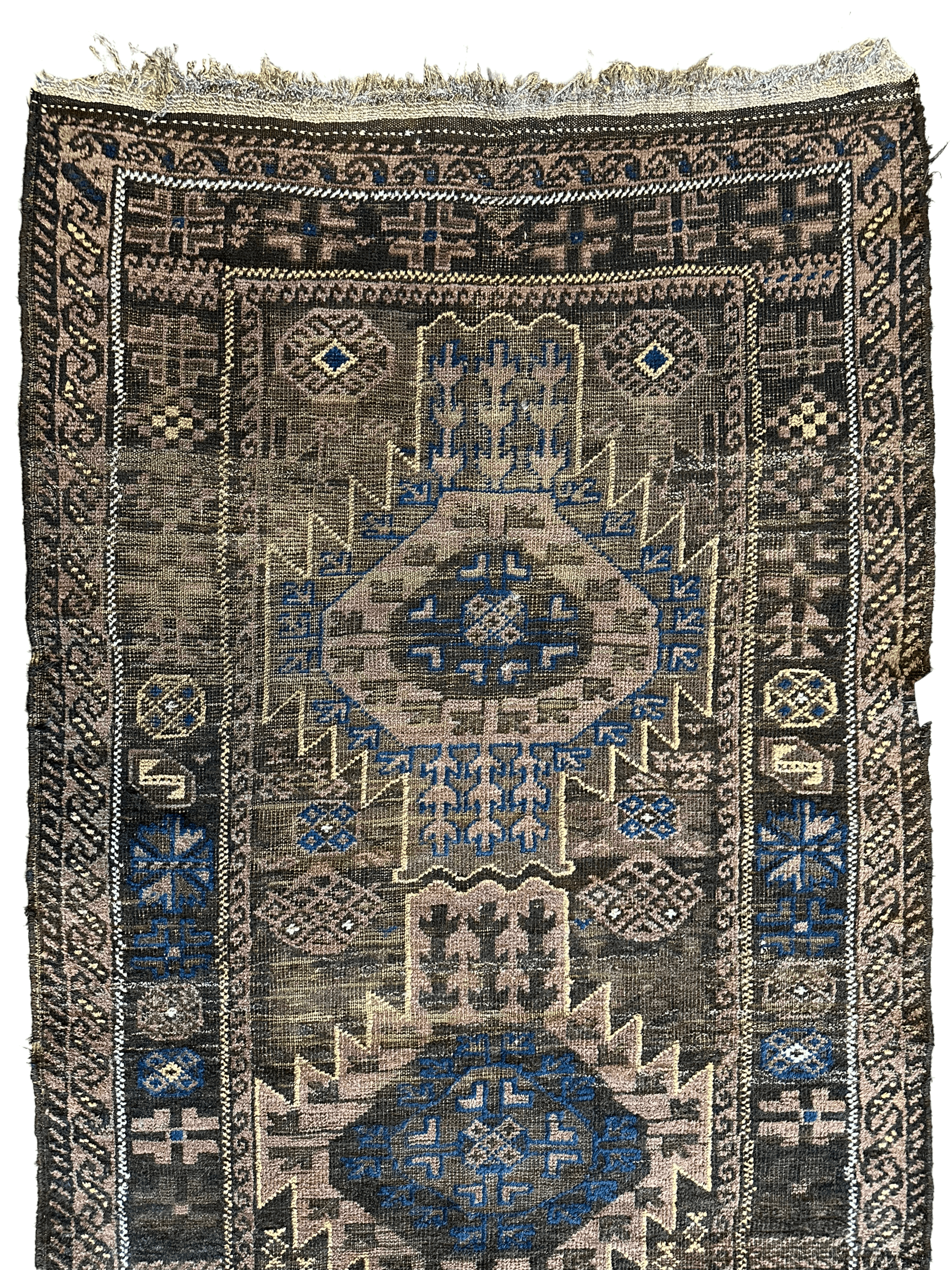 Antique 1880s Primitive Tribal Baluch Wool Rug 3’x6’4” - Nuvé