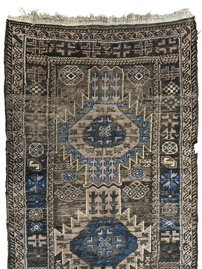 Antique 1880s Primitive Tribal Baluch Wool Rug 3’x6’4” - Nuvé