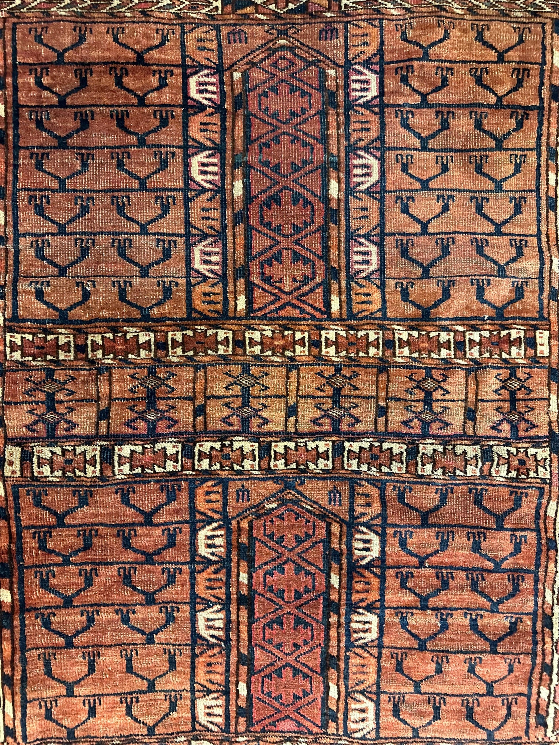 Antique 1880s Turkoman Tekke Ensi Tent Door Covering Rug 4’ x4’8” - Nuvé