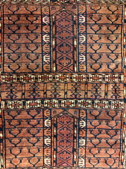 Antique 1880s Turkoman Tekke Ensi Tent Door Covering Rug 4’ x4’8” - Nuvé