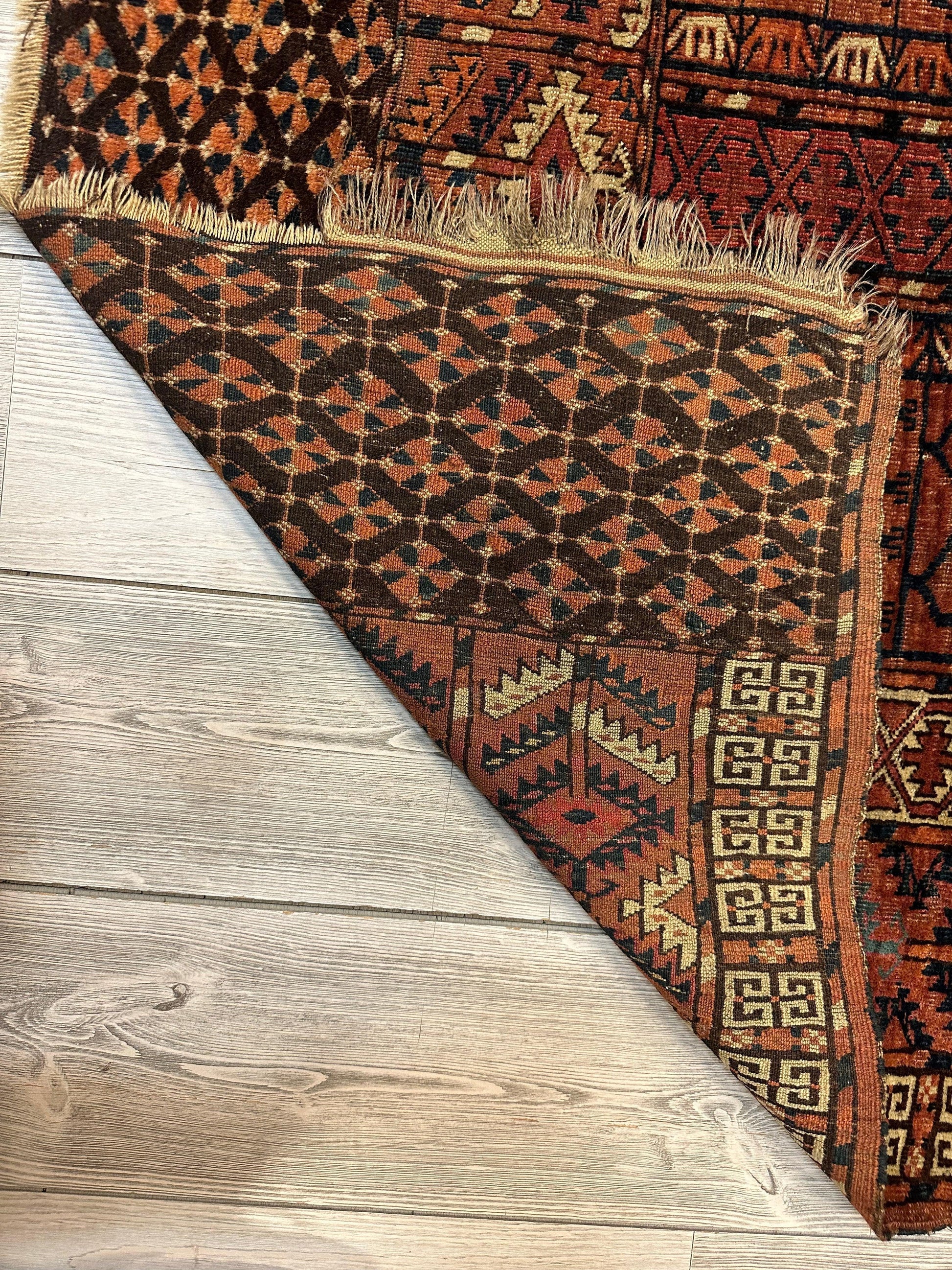 Antique 1880s Turkoman Tekke Ensi Tent Door Covering Rug 4’ x4’8” - Nuvé
