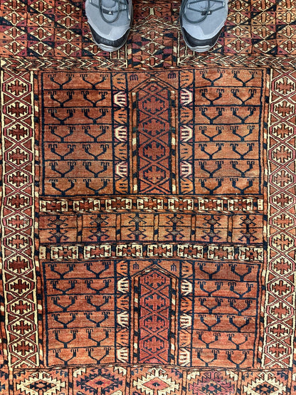 Antique 1880s Turkoman Tekke Ensi Tent Door Covering Rug 4’ x4’8” - Nuvé