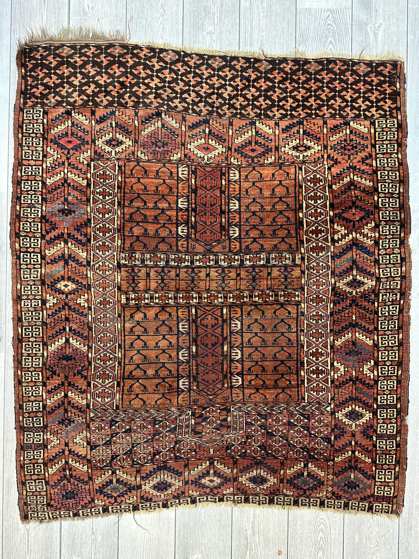 Antique 1880s Turkoman Tekke Ensi Tent Door Covering Rug 4’ x4’8” - Nuvé