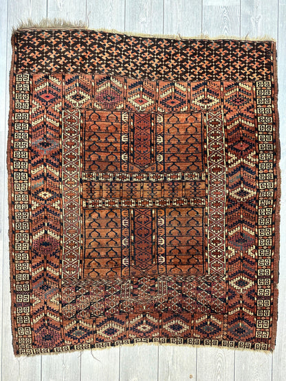 Antique 1880s Turkoman Tekke Ensi Tent Door Covering Rug 4’ x4’8” - Nuvé