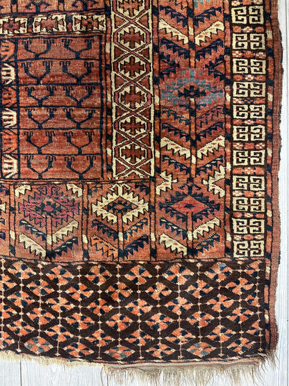 Antique 1880s Turkoman Tekke Ensi Tent Door Covering Rug 4’ x4’8” - Nuvé