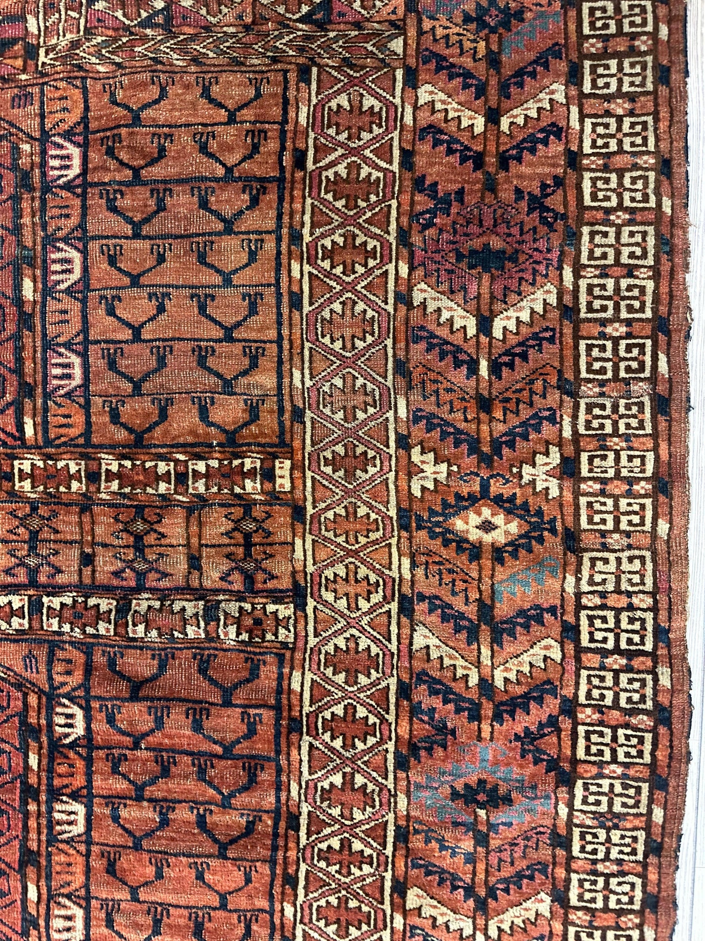 Antique 1880s Turkoman Tekke Ensi Tent Door Covering Rug 4’ x4’8” - Nuvé