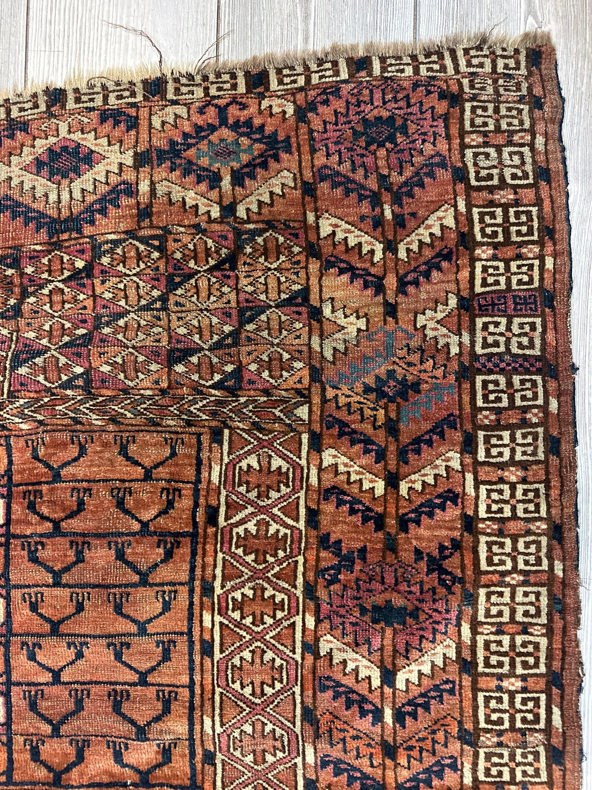 Antique 1880s Turkoman Tekke Ensi Tent Door Covering Rug 4’ x4’8” - Nuvé