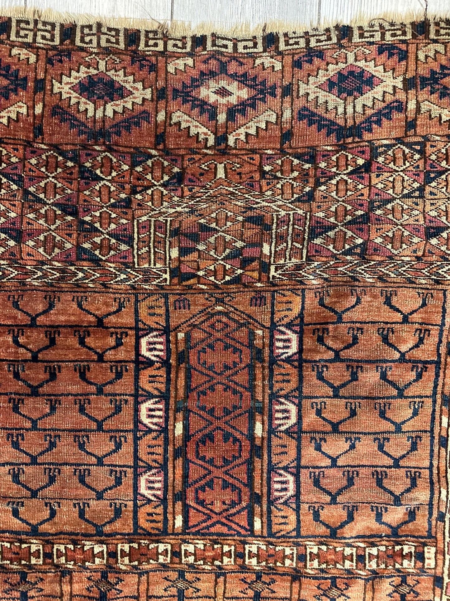 Antique 1880s Turkoman Tekke Ensi Tent Door Covering Rug 4’ x4’8” - Nuvé