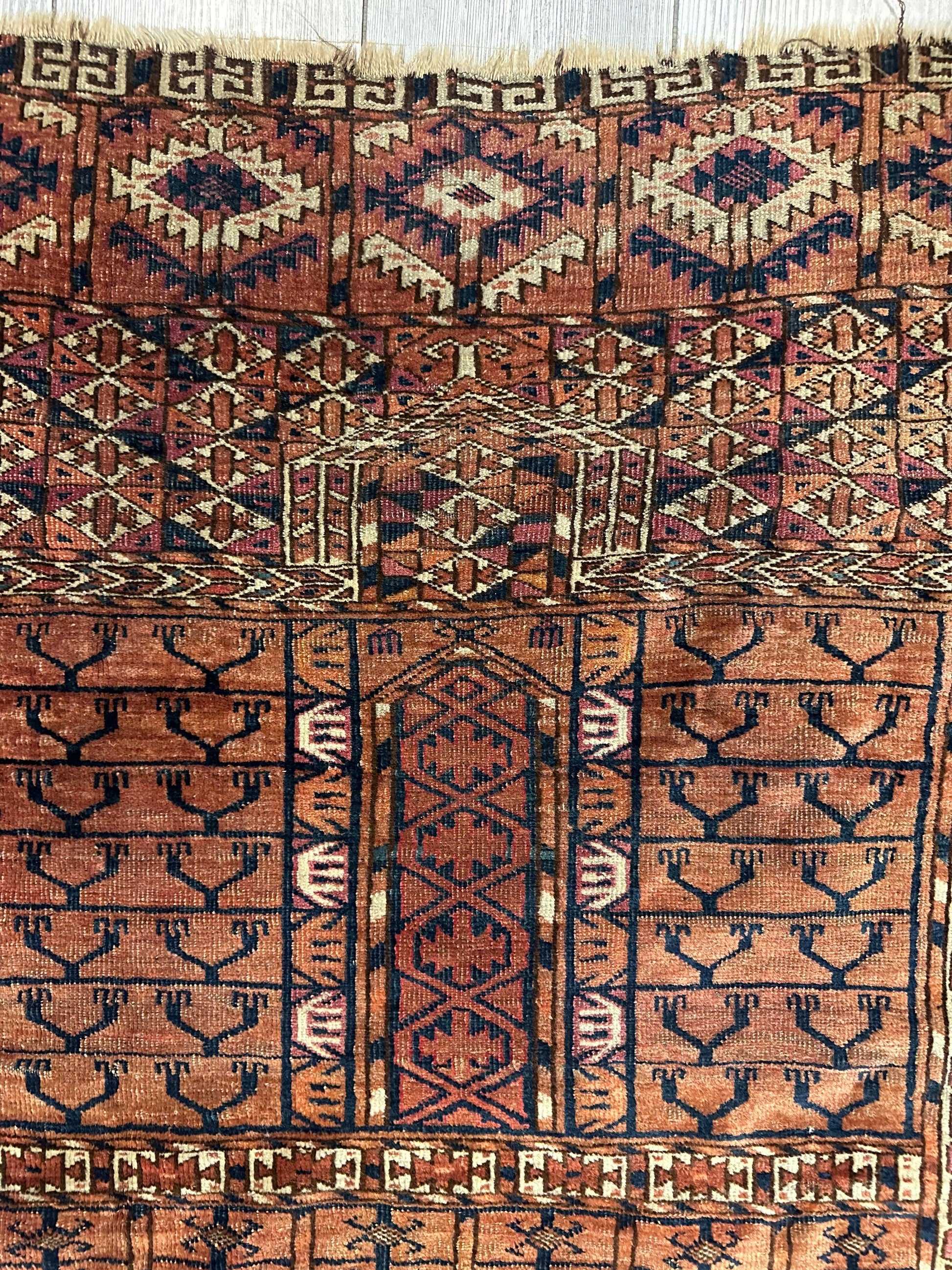 Antique 1880s Turkoman Tekke Ensi Tent Door Covering Rug 4’ x4’8” - Nuvé