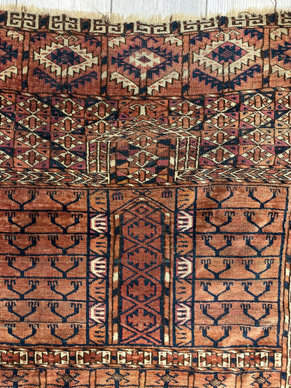 Antique 1880s Turkoman Tekke Ensi Tent Door Covering Rug 4’ x4’8” - Nuvé