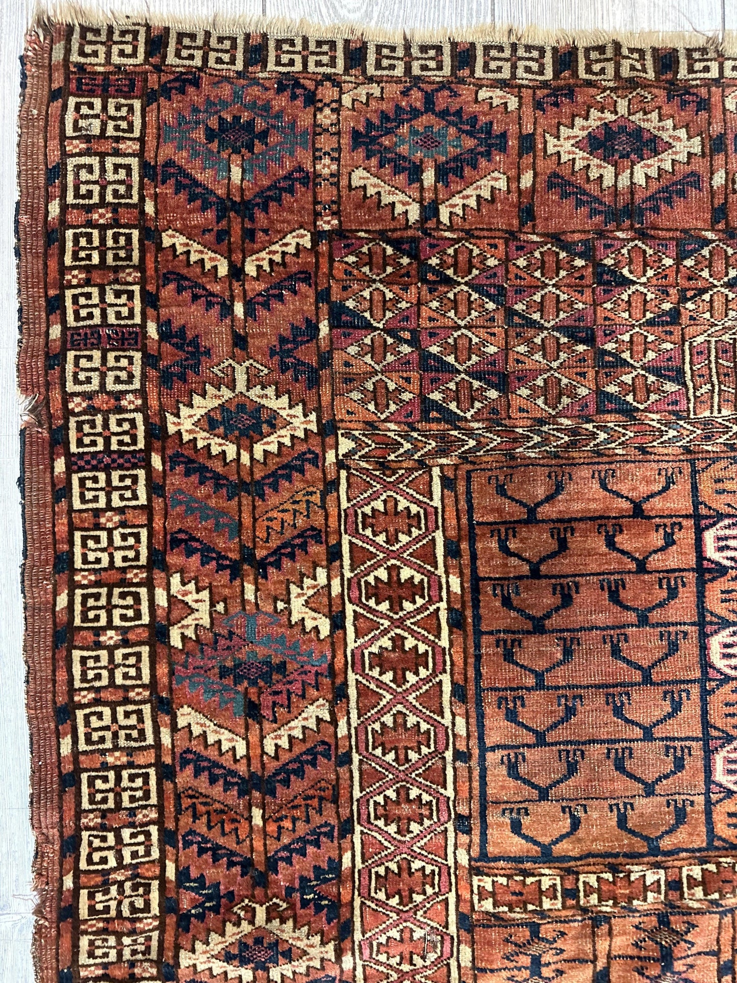 Antique 1880s Turkoman Tekke Ensi Tent Door Covering Rug 4’ x4’8” - Nuvé