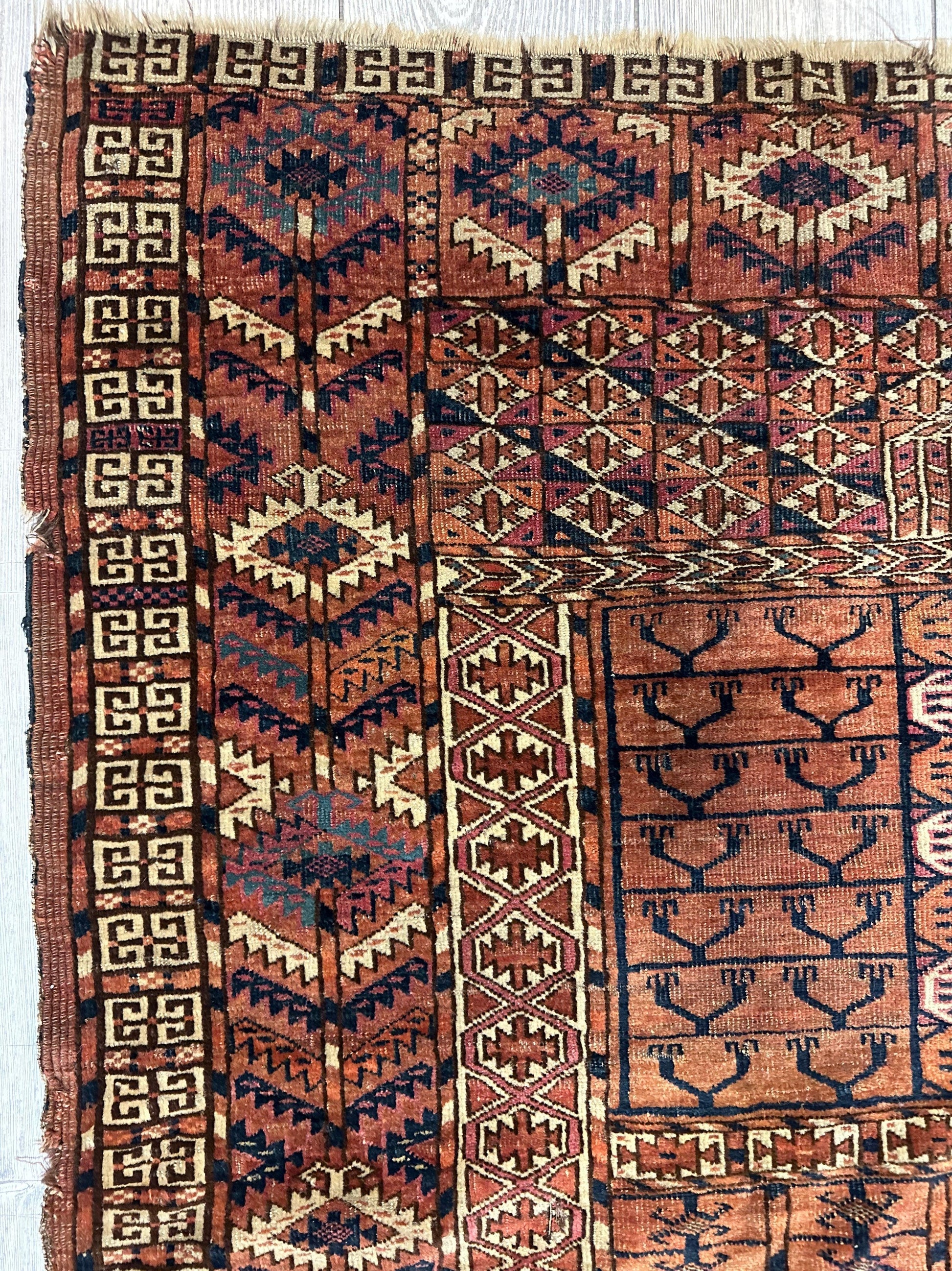 Antique 1880s Turkoman Tekke Ensi Tent Door Covering Rug 4’ x4’8” - Nuvé