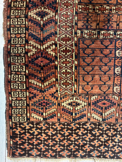 Antique 1880s Turkoman Tekke Ensi Tent Door Covering Rug 4’ x4’8” - Nuvé