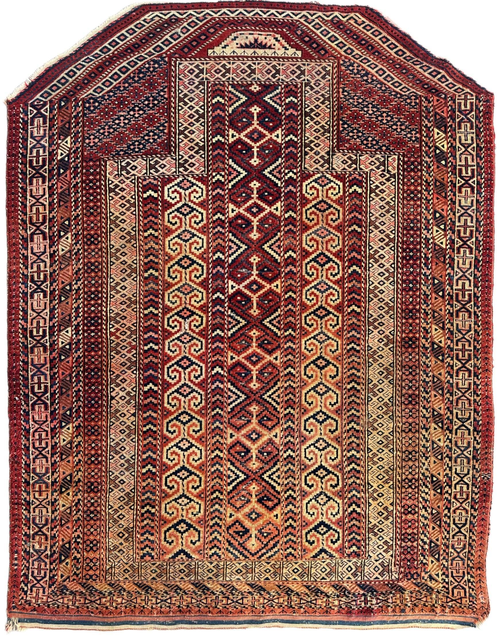 Antique 1890’s Turkoman Prayer Rug or Namazlyk 4’ x 5’2” - Nuvé