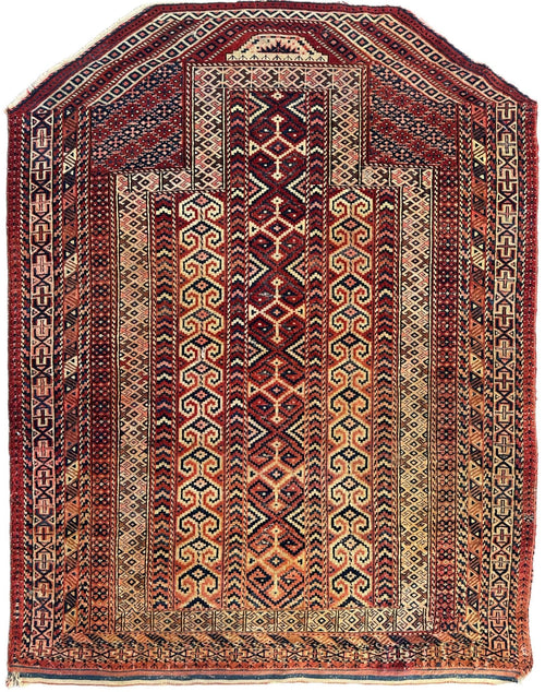 Antique 1890’s Turkoman Prayer Rug or Namazlyk 4’ x 5’2” - Nuvé