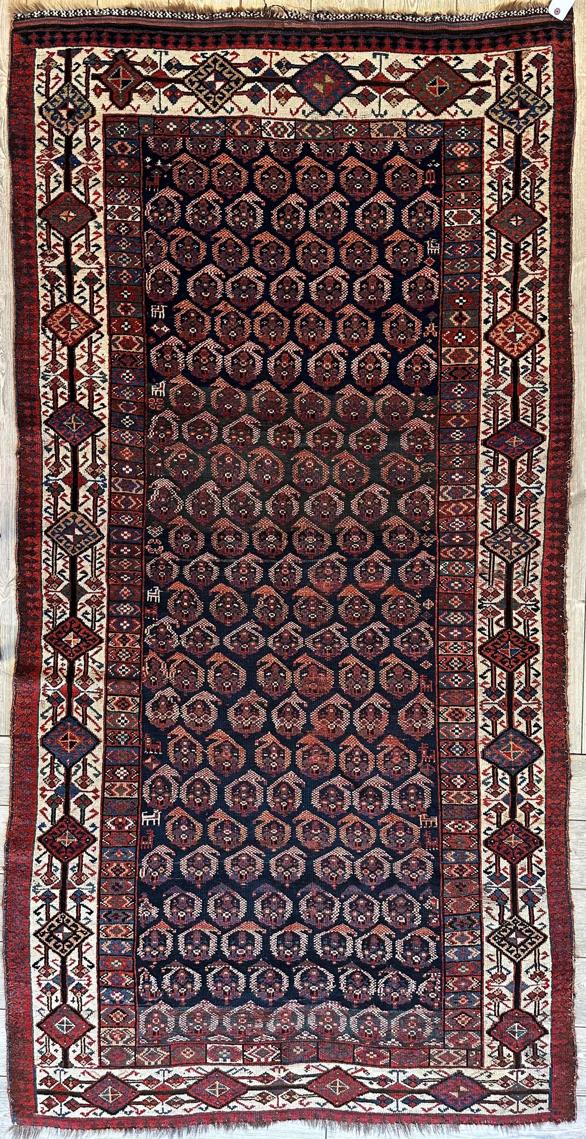 Antique All Over Paisley Kurdish Afshar Rug 4’5” x 8’11” - Nuvé