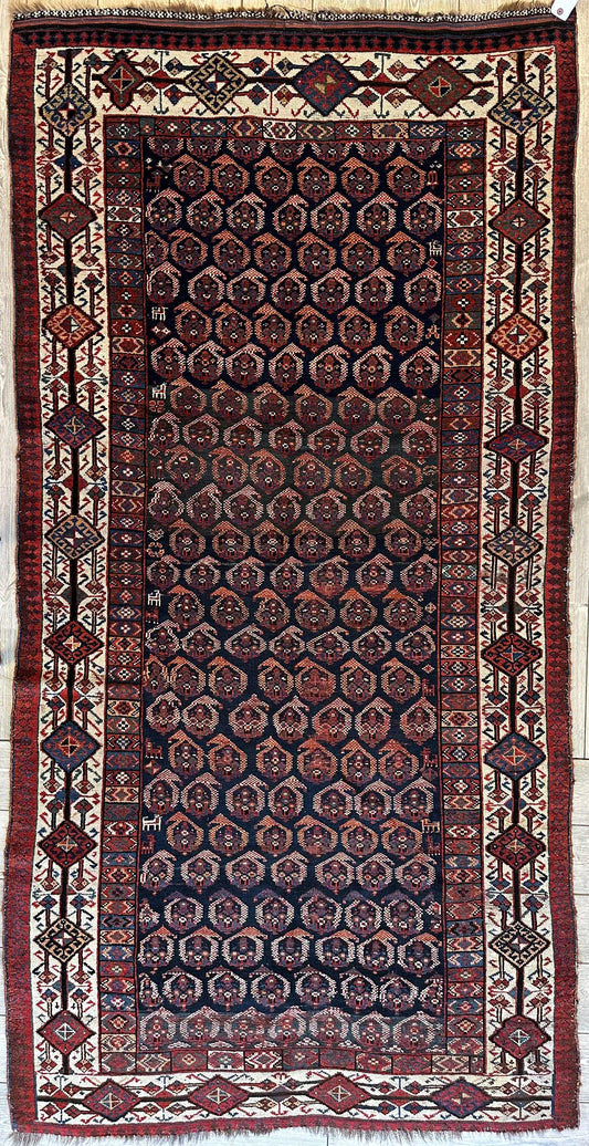 Antique All Over Paisley Kurdish Afshar Rug 4’5” x 8’11” - Nuvé