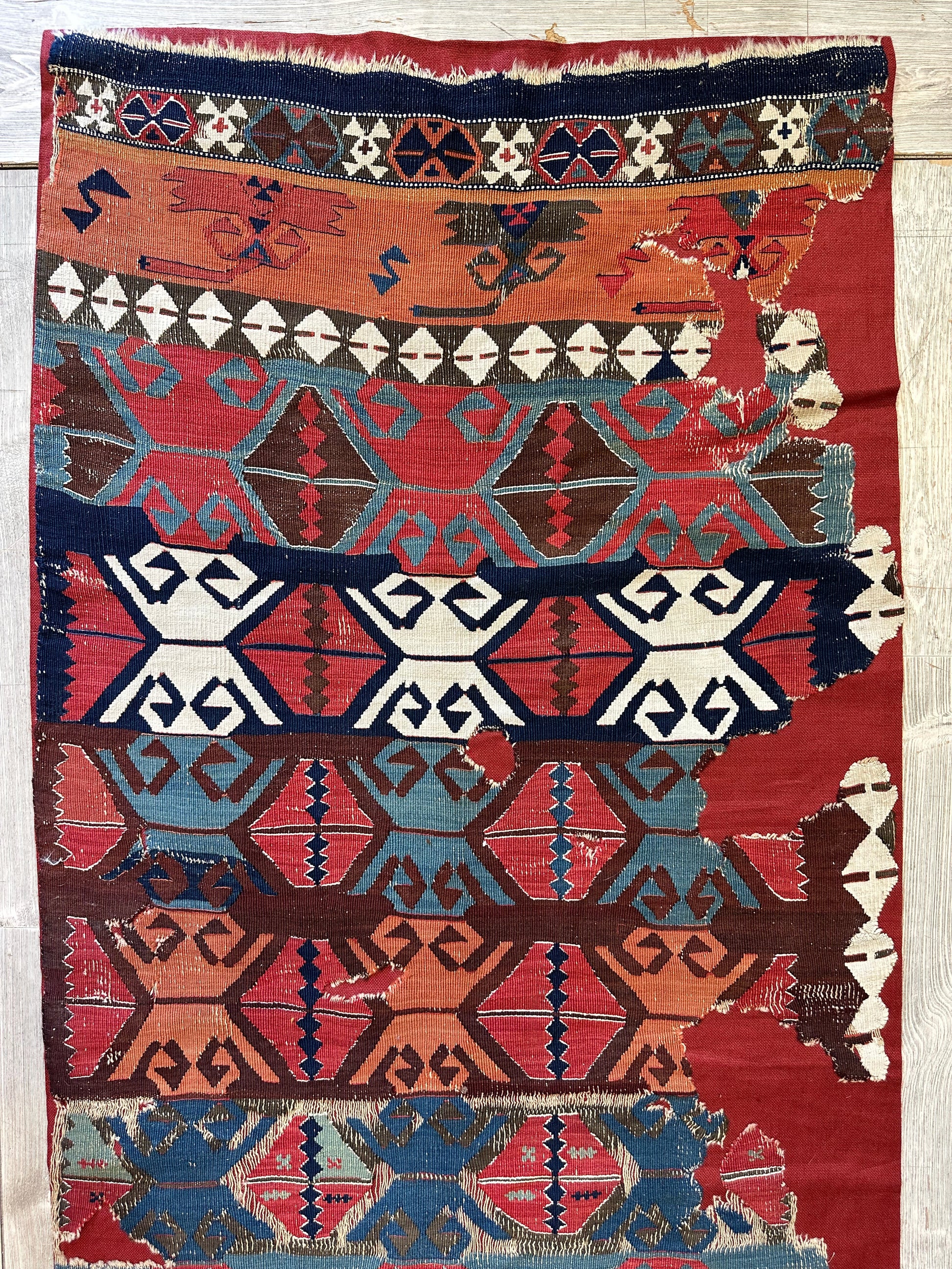 Antique Anatolian Long Kilim Fragment | 19th Century Hand-Woven Wool - Nuvé