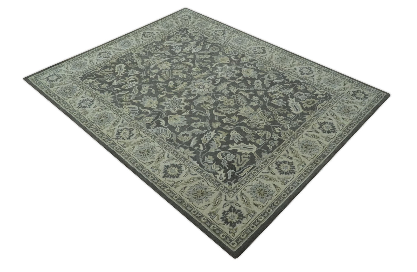 Antique Design 8x10 Charcoal and Beige Traditional Floral Hand Tufted rug - Nuvé