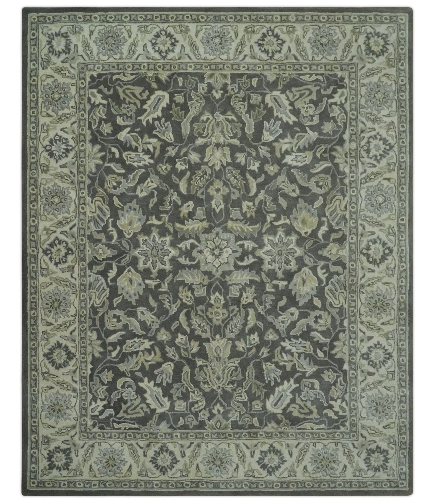 Antique Design 8x10 Charcoal and Beige Traditional Floral Hand Tufted rug - Nuvé