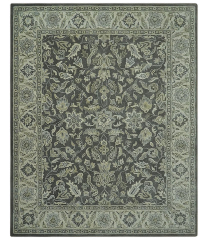 Antique Design 8x10 Charcoal and Beige Traditional Floral Hand Tufted rug - Nuvé