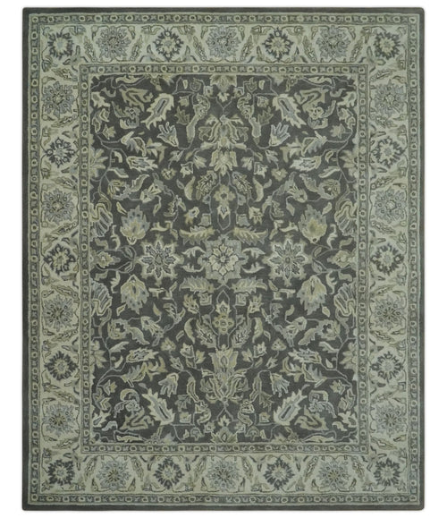 Antique Design 8x10 Charcoal and Beige Traditional Floral Hand Tufted rug - Nuvé