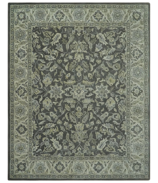 Antique Design 8x10 Charcoal and Beige Traditional Floral Hand Tufted rug - Nuvé