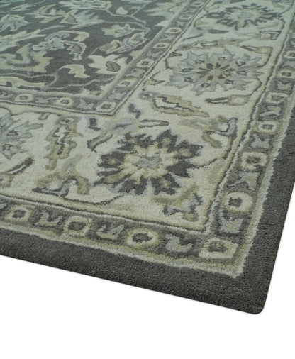 Antique Design 8x10 Charcoal and Beige Traditional Floral Hand Tufted rug - Nuvé