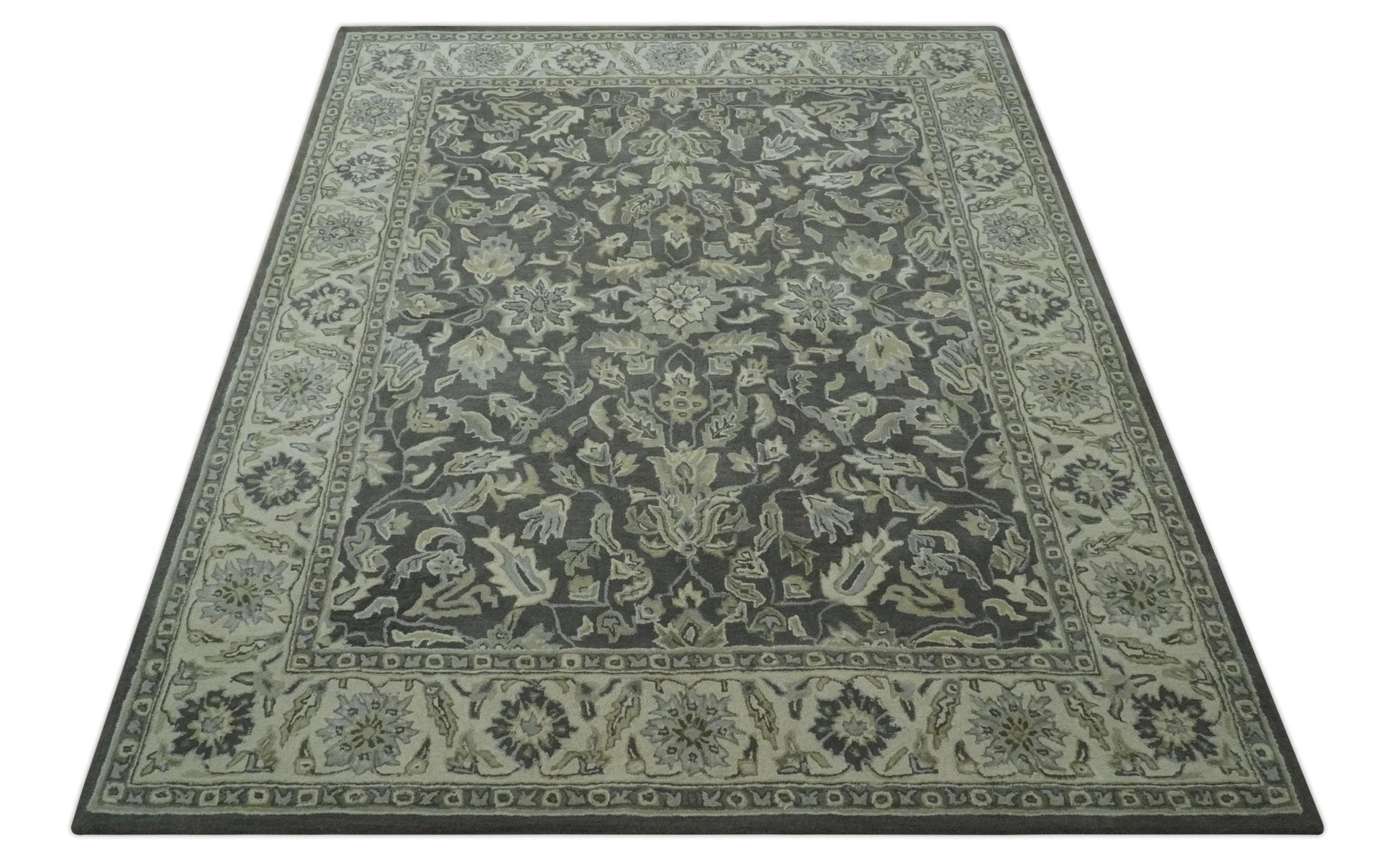 Antique Design 8x10 Charcoal and Beige Traditional Floral Hand Tufted rug - Nuvé