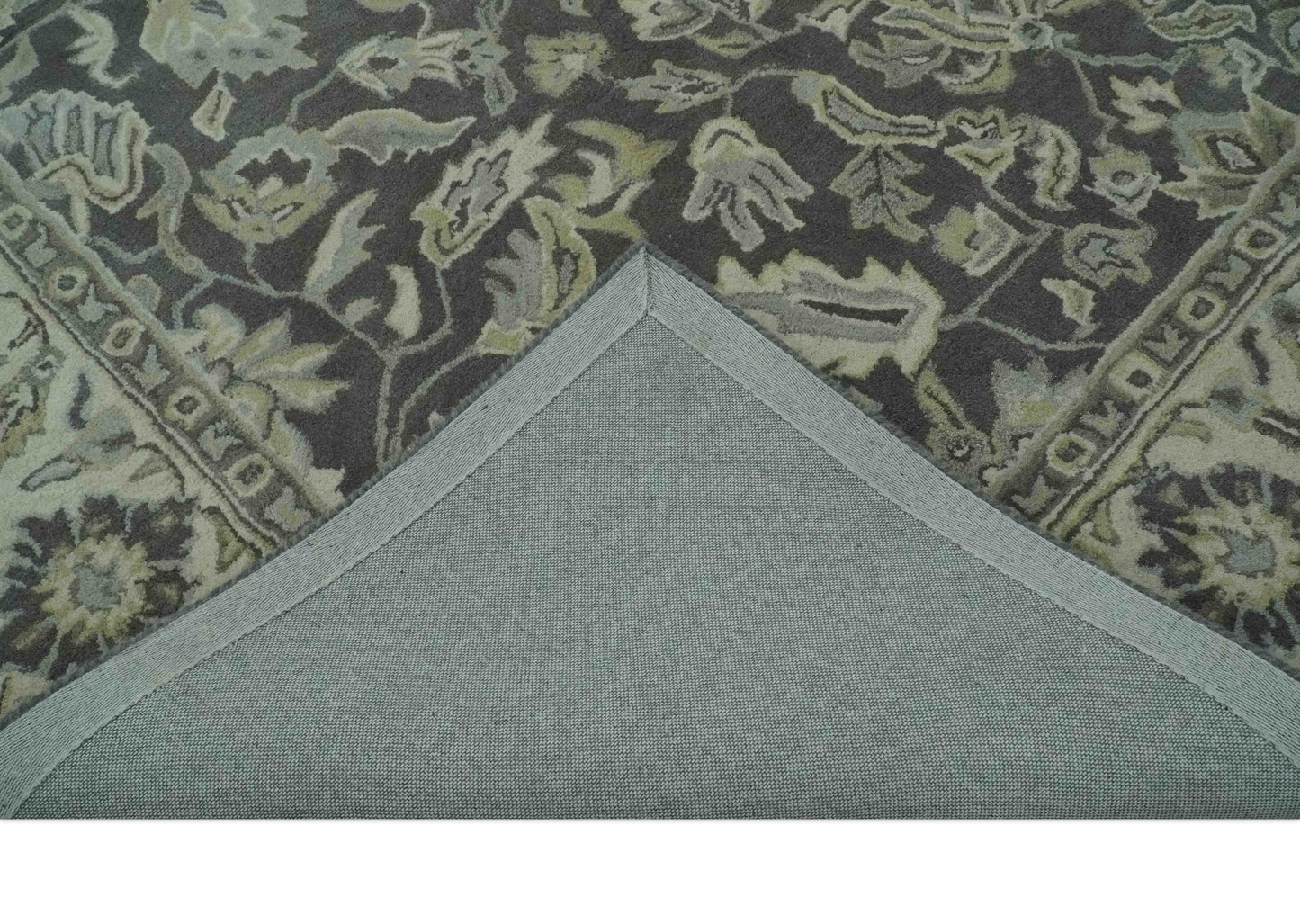 Antique Design 8x10 Charcoal and Beige Traditional Floral Hand Tufted rug - Nuvé