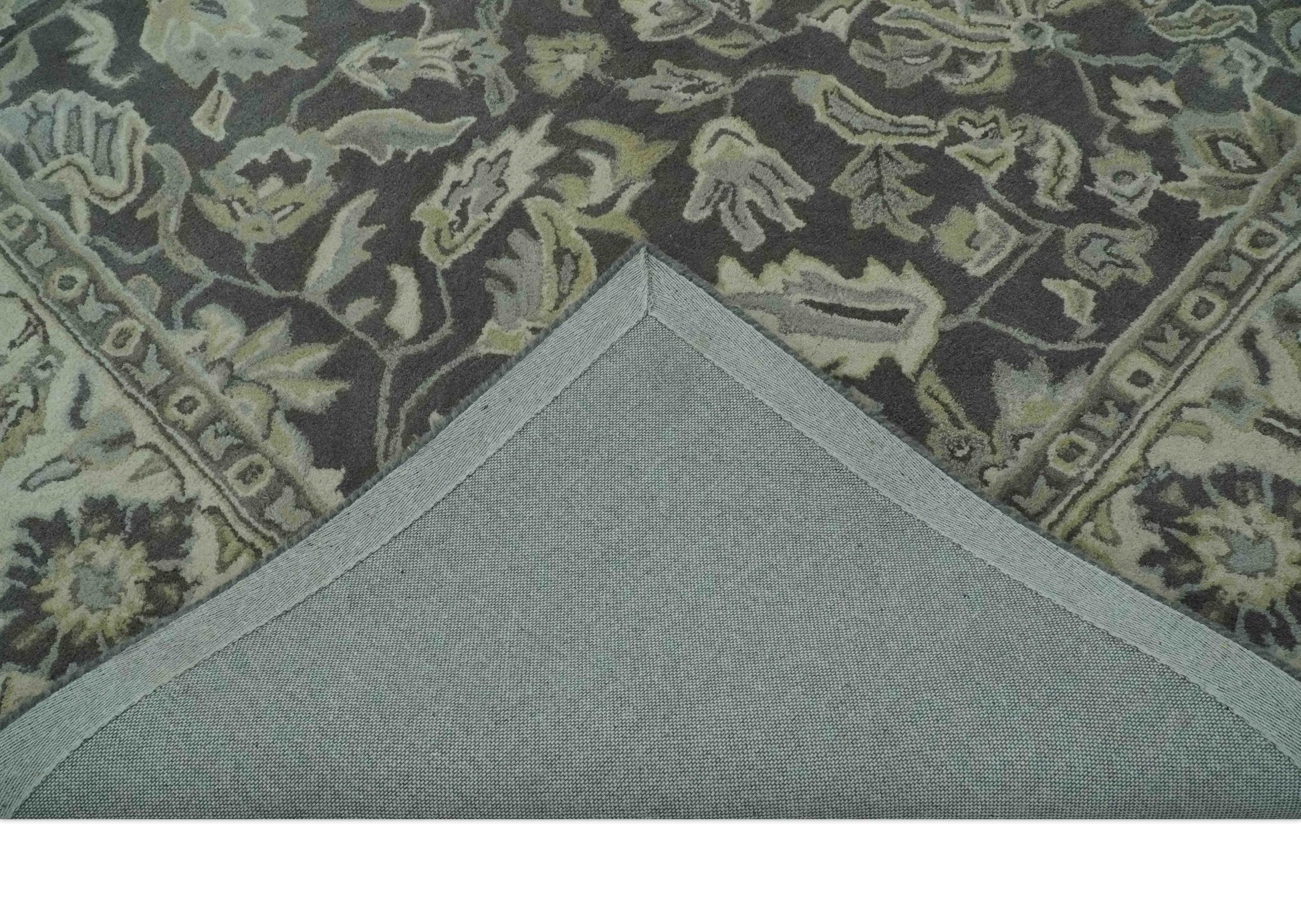 Antique Design 8x10 Charcoal and Beige Traditional Floral Hand Tufted rug - Nuvé
