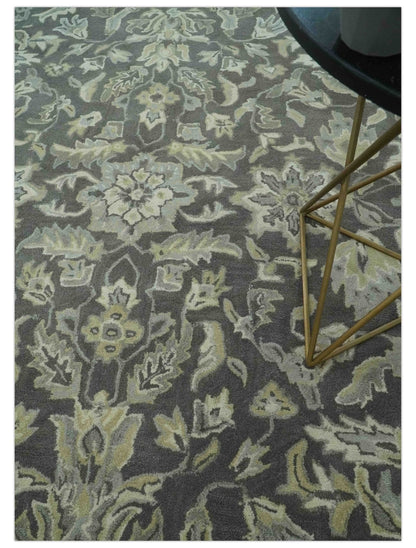 Antique Design 8x10 Charcoal and Beige Traditional Floral Hand Tufted rug - Nuvé