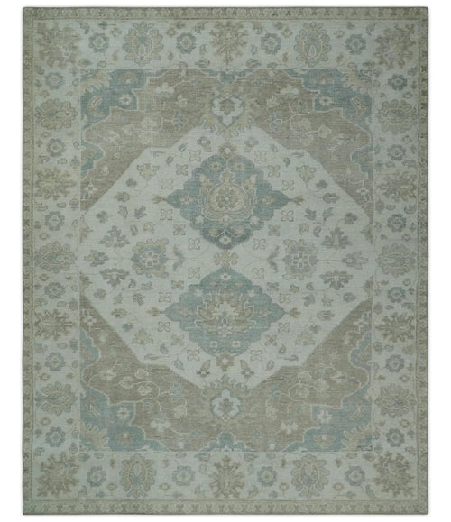 Antique-style medallion wool area rug in earthy ivory and camel colors, 8x10 size, by The Rug Decor.