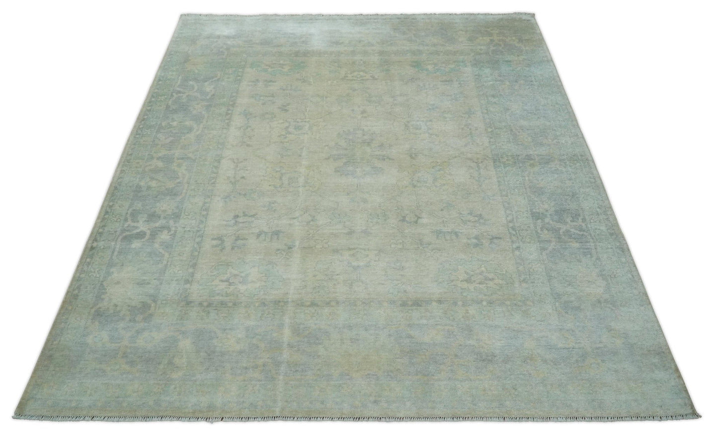 Antique Finish Silver, Gray and Charcoal Hand Knotted Oriental Oushak 8x10 wool Area Rug - Nuvé