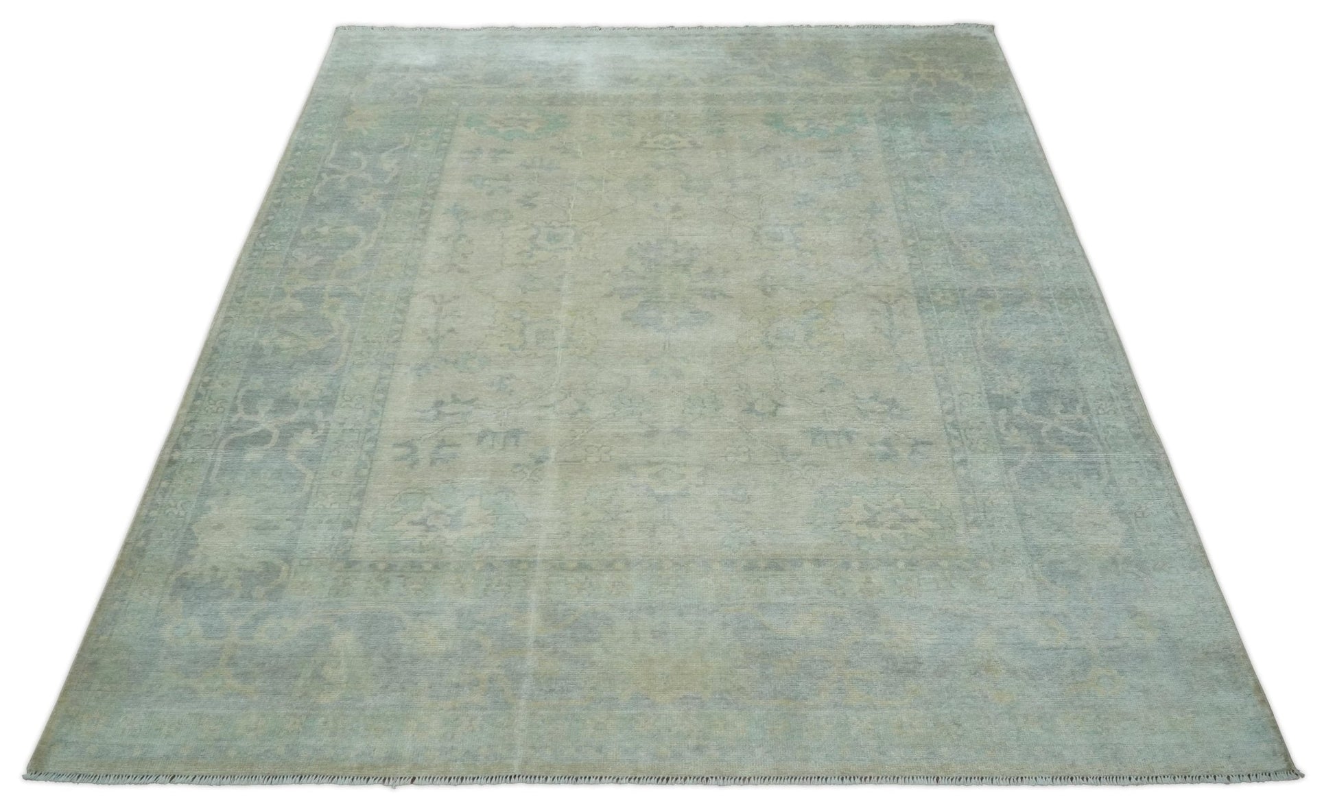 Antique Finish Silver, Gray and Charcoal Hand Knotted Oriental Oushak 8x10 wool Area Rug - Nuvé