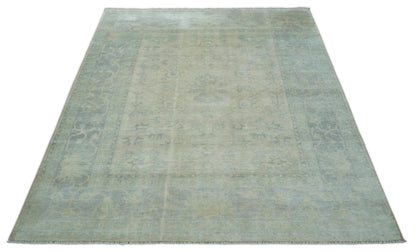 Antique Finish Silver, Gray and Charcoal Hand Knotted Oriental Oushak 8x10 wool Area Rug - Nuvé