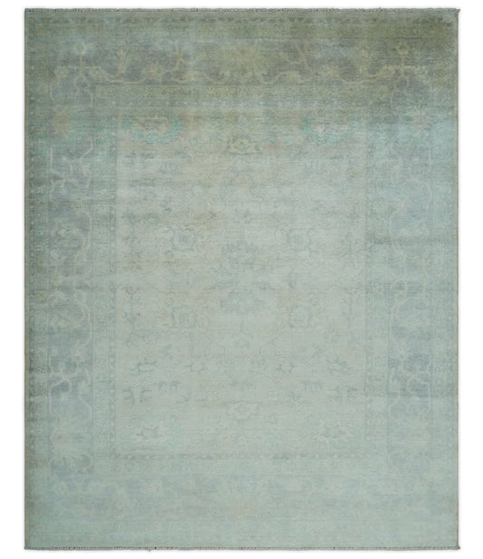 Antique Finish Silver, Gray and Charcoal Hand Knotted Oriental Oushak 8x10 wool Area Rug - Nuvé