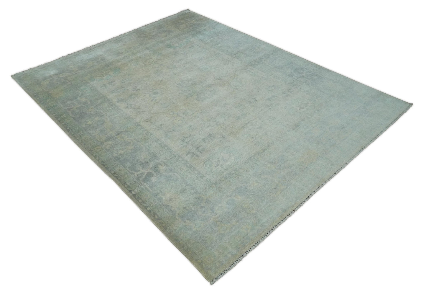 Antique Finish Silver, Gray and Charcoal Hand Knotted Oriental Oushak 8x10 wool Area Rug - Nuvé