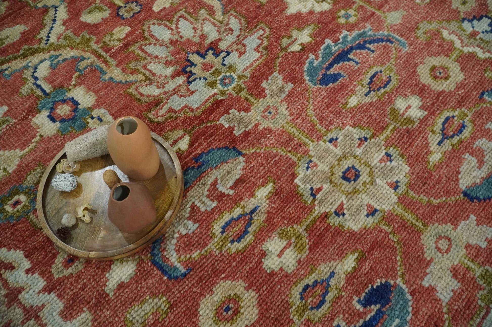 Antique Floral Style Rust, Teal, Ivory and Olive Hand Knotted Oriental Oushak 8x10 Wool Area Rug - Nuvé